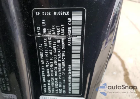 2013 Volkswagen Eos Lux z USA, uszkodzony, nr VIN WVWFW8AH6DV003019